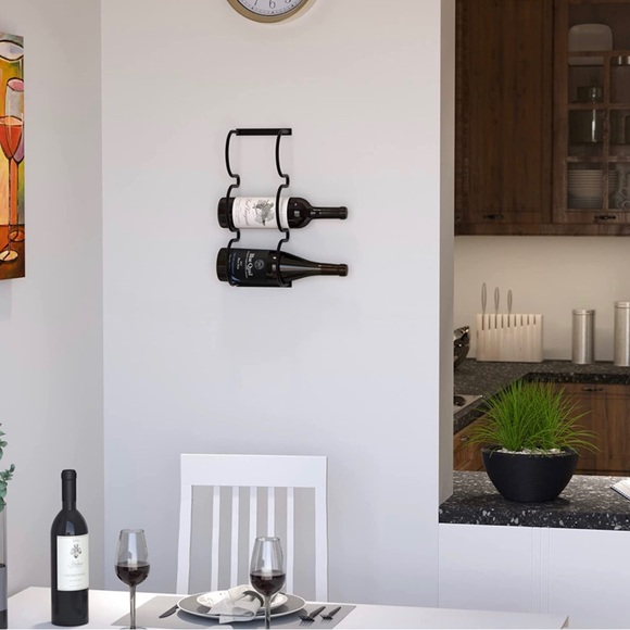 3 Bottle Under-cabinet Black Metal Wine Holder - Picture 3 of 6